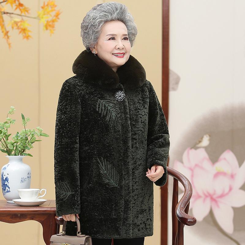 Winter Elderly Clothing, Grandma's Outfit, Imitation Sheep Cut Down Coat, Plush Added, Old Lady's Outfit, Mother's Thickened Coat