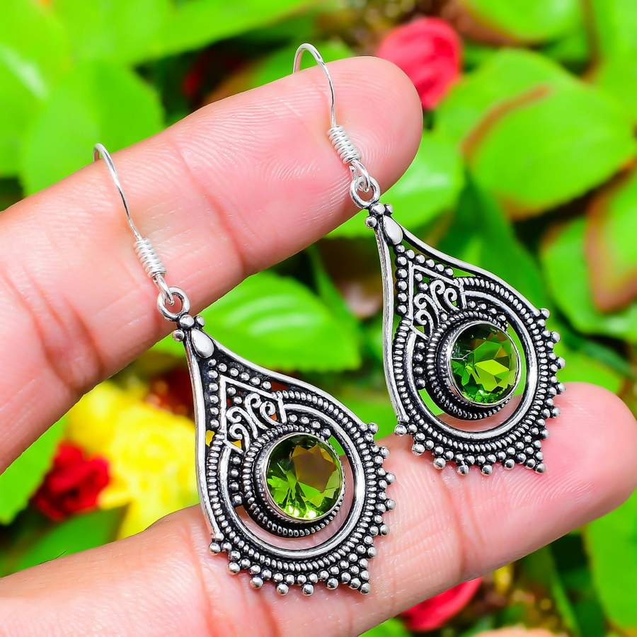 Перидот Драгоценный камень Ручная работа 925 Стерлинговое серебро Ювелирное изделие Серьга 2,13" L6V35