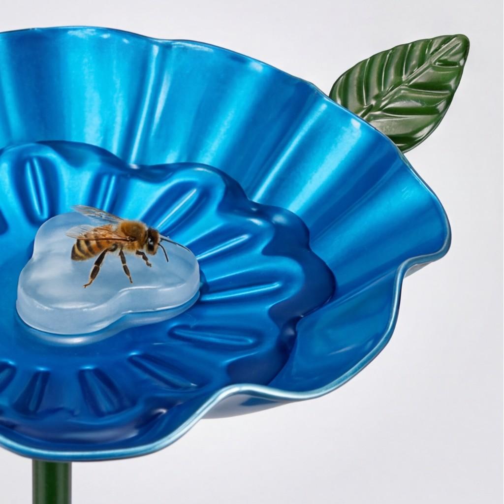 Bee Watering Station: 4 Pack Iron Bee Feeder with Adjustable Stake - Rust Proof Pollinator Cup for Garden Outdoor Patio Decor Blue Red Green Yell