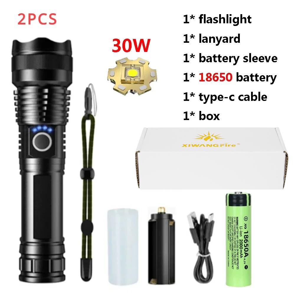 10000LM 30W Portable LED Flashlights USB Rechargeable Light High Power Tactical Modes Torch Waterproof Outdoor Camping Emergency