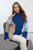 Women's Elegance Style Hijab Sweater Blue Color Block Knitwear Sweater