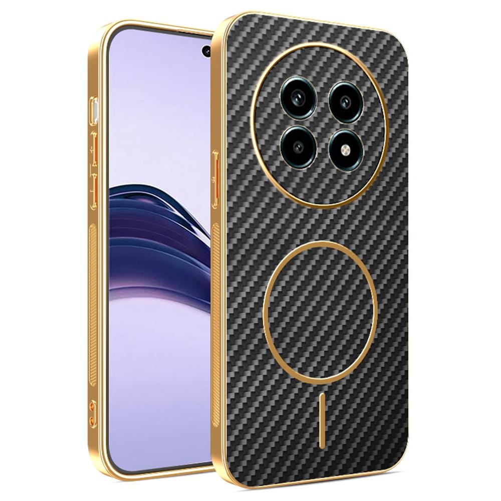 Для Realme 13 Pro 5G (Глобальный)/13 Про+ 5G (Глобальный) Чехол для телефона Текстурированный под углеволокно Гальванизированная задняя крышка из ТПУ