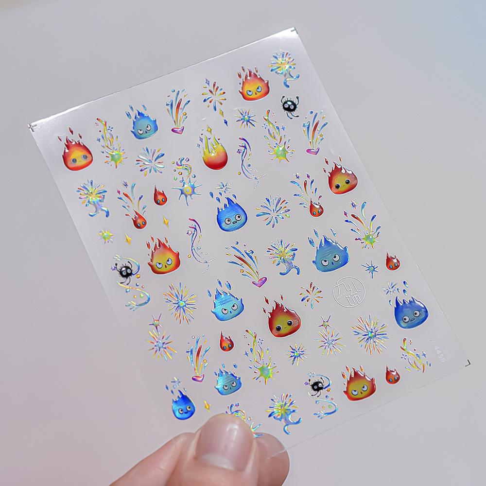1pcs 5D Rabbit Nail Stickers Cartoon Pink Blue Flower Adhesive Nail Art Decorations Decals Slider DIY