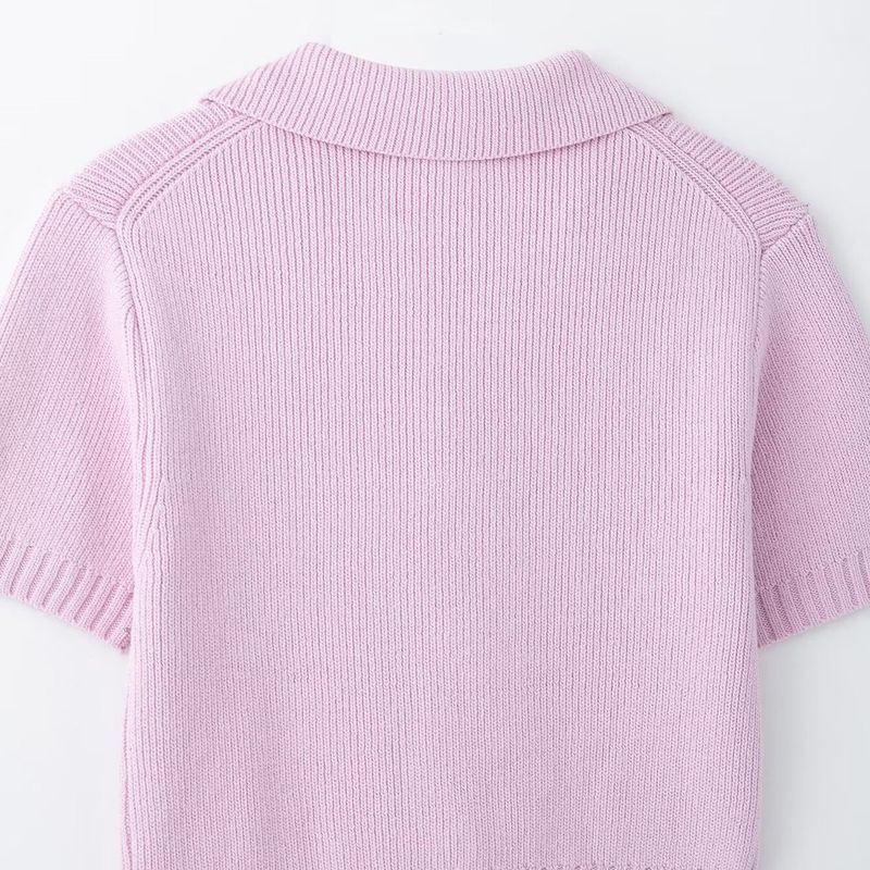 Kaslead New Women Clothes Western Style Bowknot Decoration Knitted Short Sleeve Round Neck Top 2142007 637