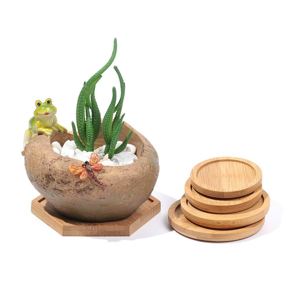 Bonsai Holder Planters Pot Stander Flowerpot Base Bamboo Wood Tray Hexagon Rectangle Round Square
