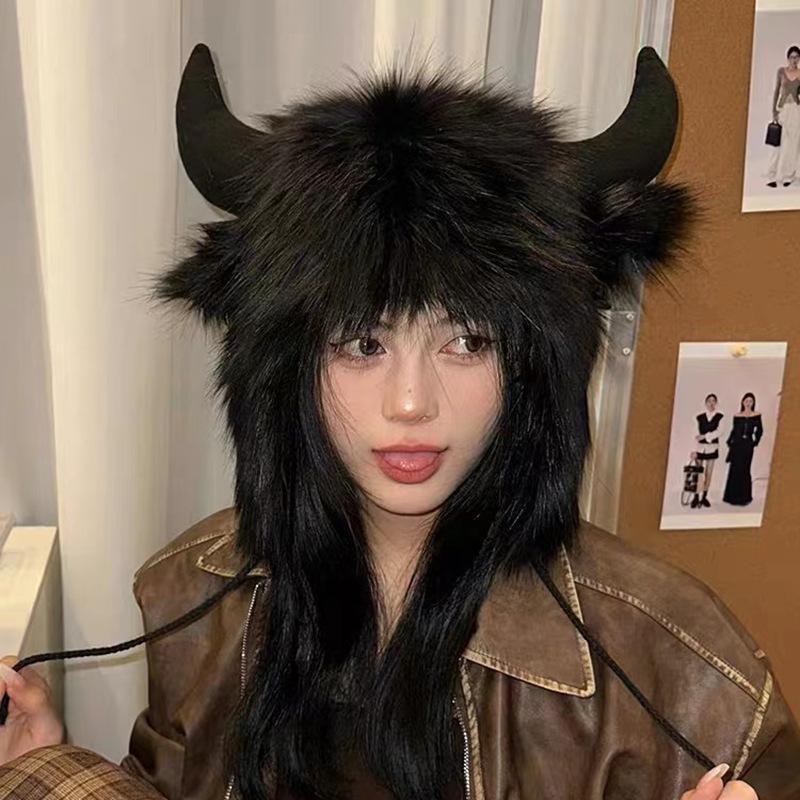 Большая черная коровья роговая мохнатая шапка Thunderhead для мужчин и женщин, зимняя теплая защита ушей от ветра и холода, коровья голова, набор шапок