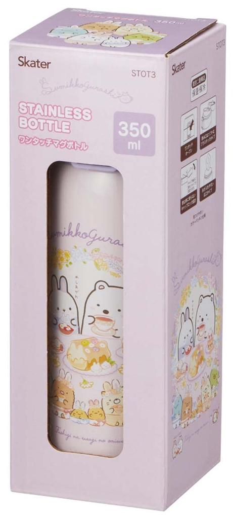 Кружка для питья из нержавеющей стали Skater Vacuum Double Structure, открывающаяся одним нажатием, 350 мл, Sumikko Gurashi, кролик, рис, термальная/холодная, STOT3-A