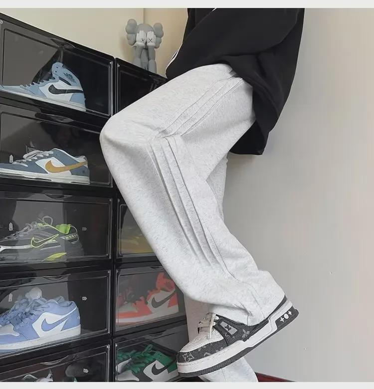 Унисекс повседневные хлопковые полосатые спортивные брюки: Новый весенне-осенний прямой фасон