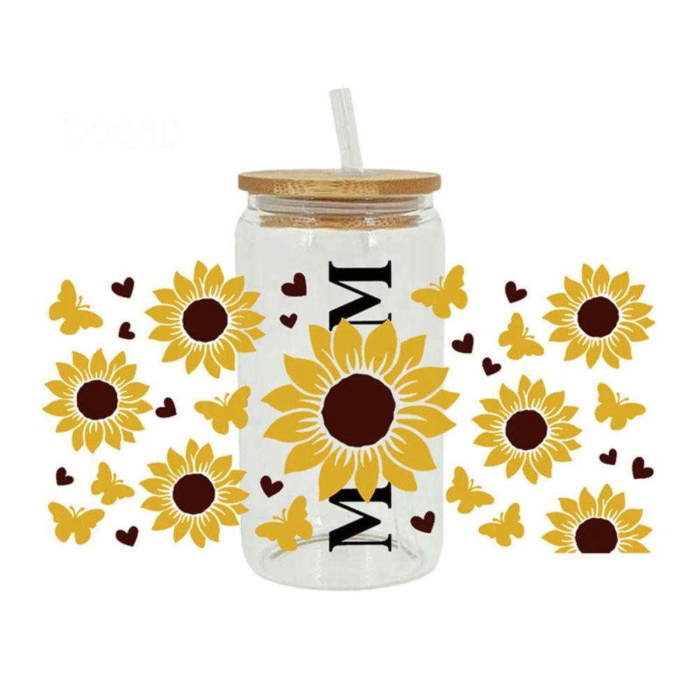 Rub on Cup Wraps Flower Printed Transfer Cup Stickers 3D UV DTF Transfers Stickers  16OZ Glass Cups