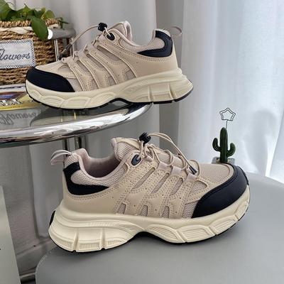 Женские кроссовки на платформе Модные сетчатые кожаные кроссовки Повседневные эластичные спортивные туфли Толстая подошва Увеличенные массивные кроссовки