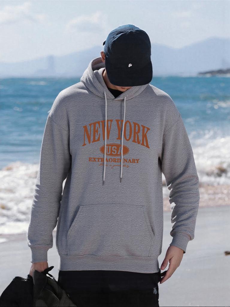 New York Usa Art Letter Printing Men Hoodie Fleece Soft Hoody Casual Multicolor Pullover Male Comfortable Loose Streetwear