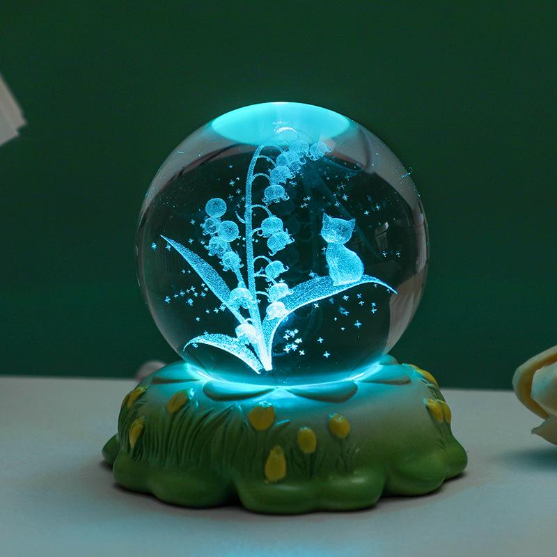 3D Ночник Хрустальный Шар Тюльпан - Светящееся Украшение для Спальни и Подарок на День Рождения для Девочек