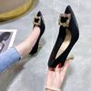 Korean Version of Temperament Muse Fan Thin Heel Soft Leather Single Shoes Square Buckle Rhinestone French High Heels Women's Early Spring 2025 New M