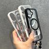 Прозрачный чехол Magsafe для iPhone 15 14 16 Plus 11 12 13 Mini 16 Pro Max с ремешком на запястье, противоударный, бронированная задняя крышка