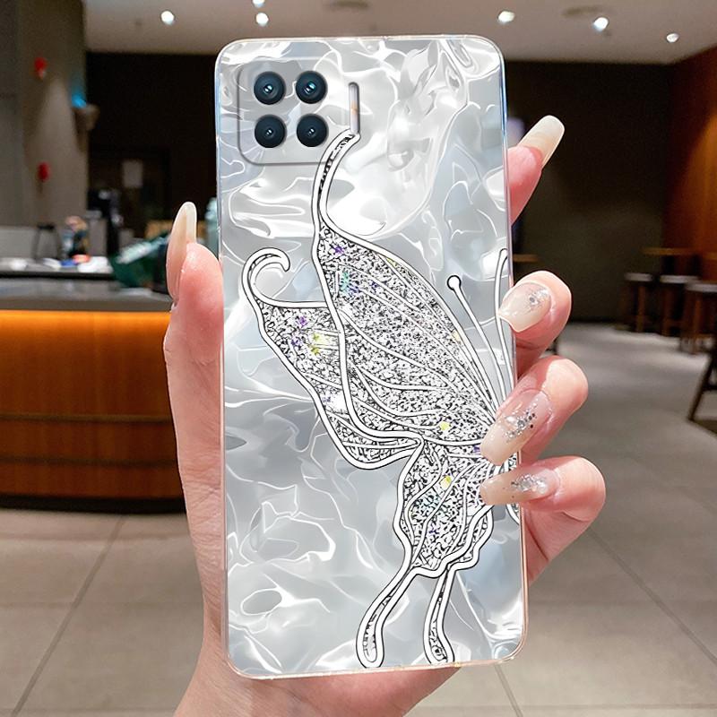Phone Case For OPPO Reno4 Lite 4 F Flower Butterfly Casing For Oppo Reno 4 Lite 4F Capa Transparent Soft Silicone TPU Back Cover