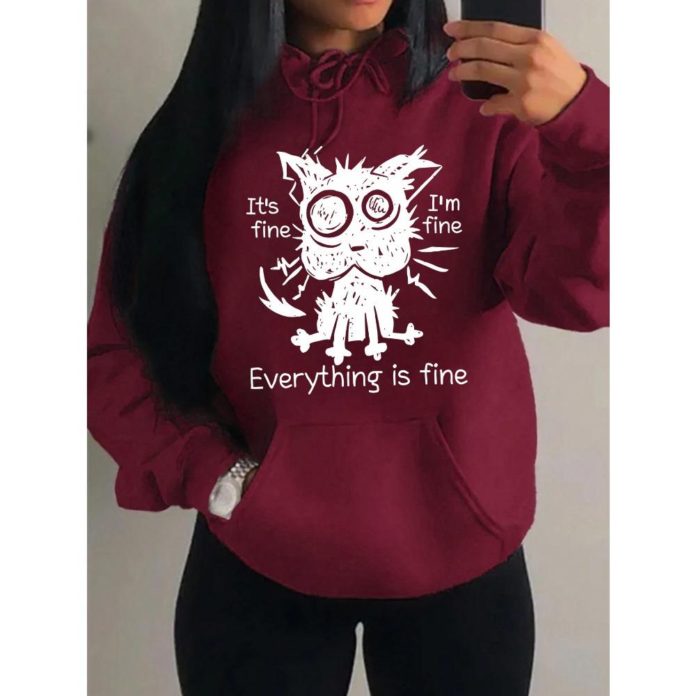 Все в порядке Забавная принт собаки Женские толстовки Флисовая толстовка Осень Свободная толстовка Карман Удобная Женская