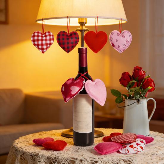 12 шт. Подвесное украшение в виде сердца из фетра, красное, розовое, с узором «буффало плейд», шарм в виде сердца для Дня святого Валентина, свадебной вечеринки, DIY-поделок