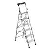 6 Step Ladder, Folding Step Stool with Wide Anti-Slip Pedal and Comfort Handgrip, 150 kg Capacity Portable Aluminum Stepladder, Multi-Use for Kitchen,