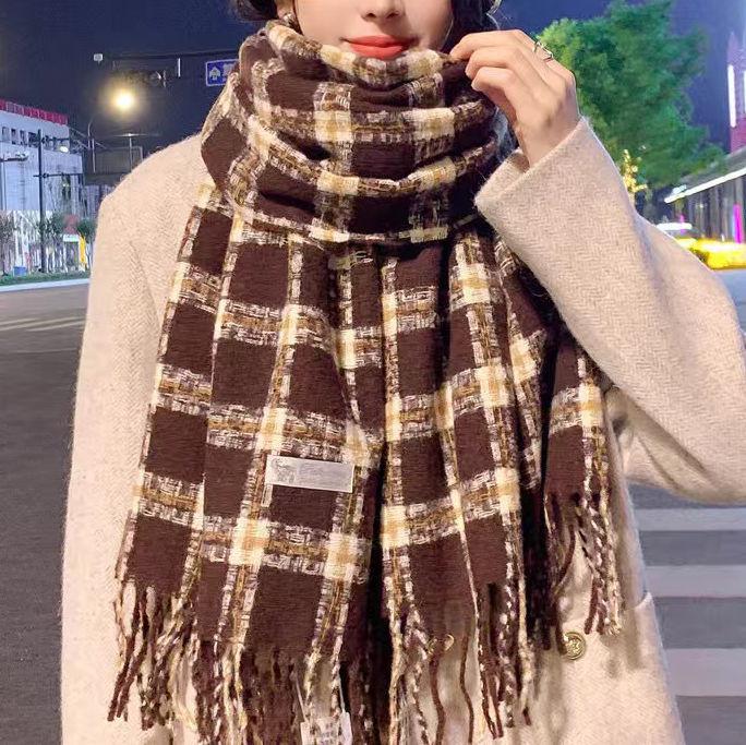 New winter scarf plaid imitation cashmere fringed Korean version versatile thickened warm shawl British student scarf