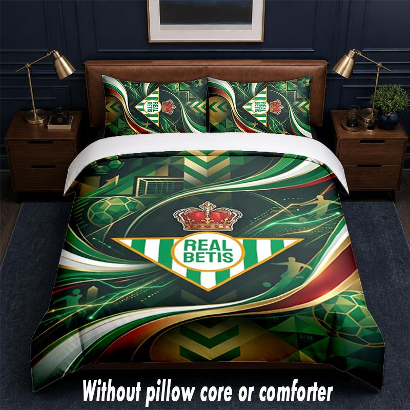 Real Betis Football Design Bed Bedding Set 1 Duvet Cover + 2 Pillowcases Soft Breathable Household Bed Linens