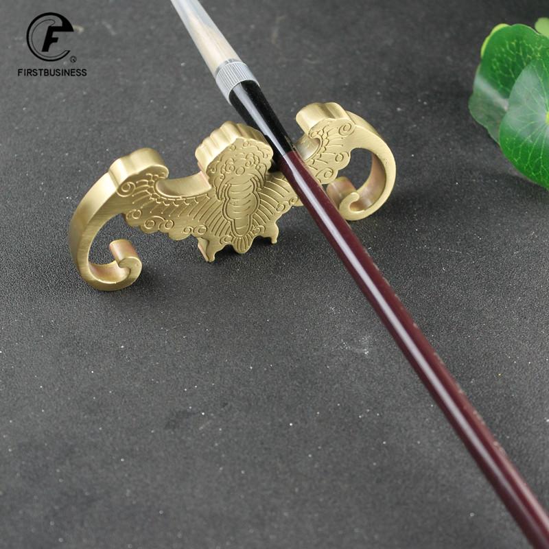 Classic Chinese Writing Brush Holder Stand With Decorative Bat(FU) Brass Copper Home School Home Office Writing Stationery Tools