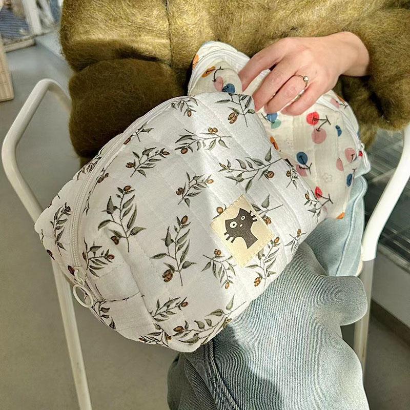 Дорожные женские косметички, симпатичные холщовые косметички с цветком вишни, органайзеры для дамской косметички