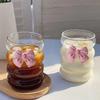 1PCS, Girls Bow Tie High Value Coffee Glass Cups Ins Wind Milk Tea Cups Cute Wind Girly Heart Household Drink Cold Drinks