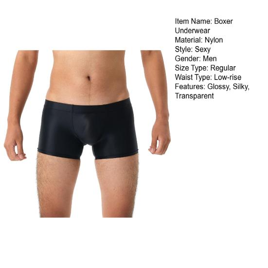 Men Boxer Underwear Low-rise U Convex Bag Briefs Glossy Silky Transparent Solid Color Boxer Briefs Smooth Thin Sports Panties