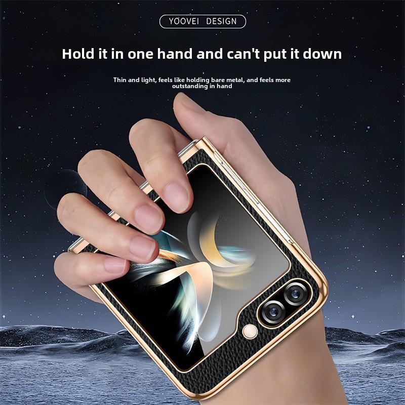 Чехол для телефона Samsung Z Flip 7 6 5 Flip6 Flip5 Flip4 Flip7 с золотой и серебряной рамой, гальванизированная ПУ-кожа, защитная крышка