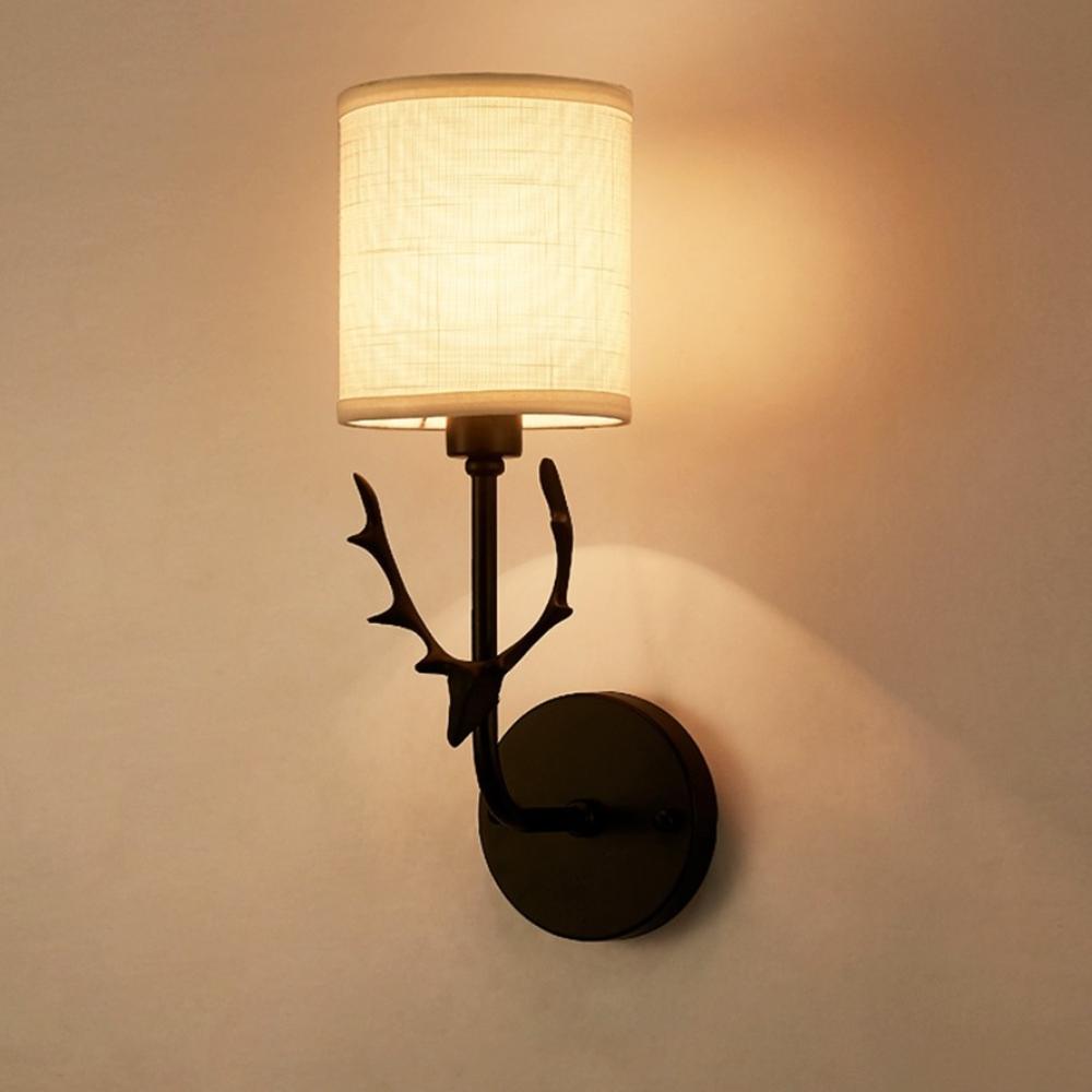 E14 Wall Lamp Cloth Iron Art Electroplating Wall Light for Home Hotel Bedroom Bedside Night Lights Christmas Antler Lamp