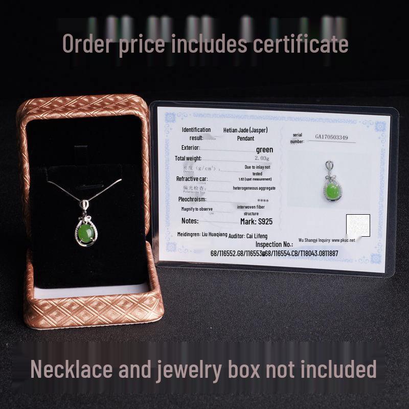 Сертифицированное ожерелье из стерлингового серебра 925 пробы с полым нефритовым кулоном из яшмы - Элегантный подарок для мамы