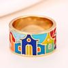 Huitan Creative Colored Housed Design Enamel Finger Ring for Women Gold Color Band Funny Girls Rings Gift Hip Hop Party Jewelry