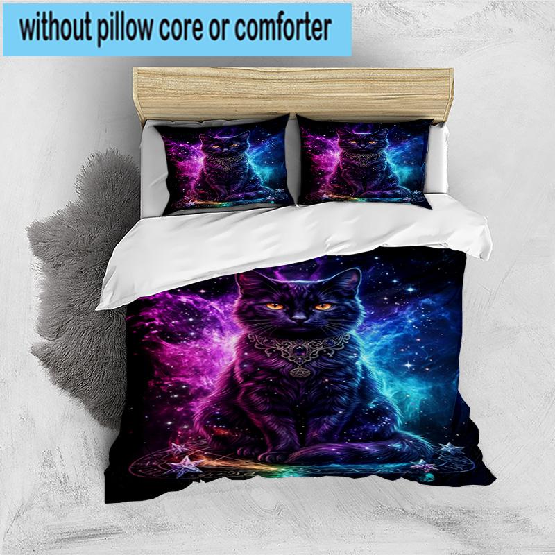 Cosmic Cat Dreamscape 3pcs Bedding,Including 1pc Duvet Cover And 2pcs Pillowcases Perfect for Christmas,Ideal for Bedroom, Dormitory