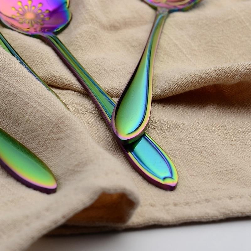 Позолоченная ложка волшебного цвета Ложка цвета радуги Ложка для цветения вишни Ложка для роз Красочная кофейная ложка