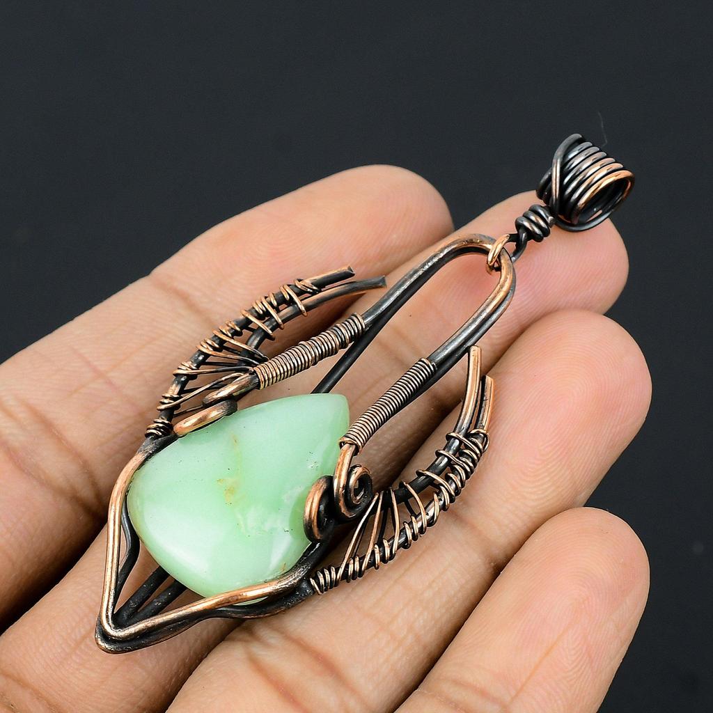 Lemon Chrysoprase Pendant, 999 Copper Wire Wrapped Pendant Jewelry. Gift For Women Handmade Pendant Gemstone Jewelry