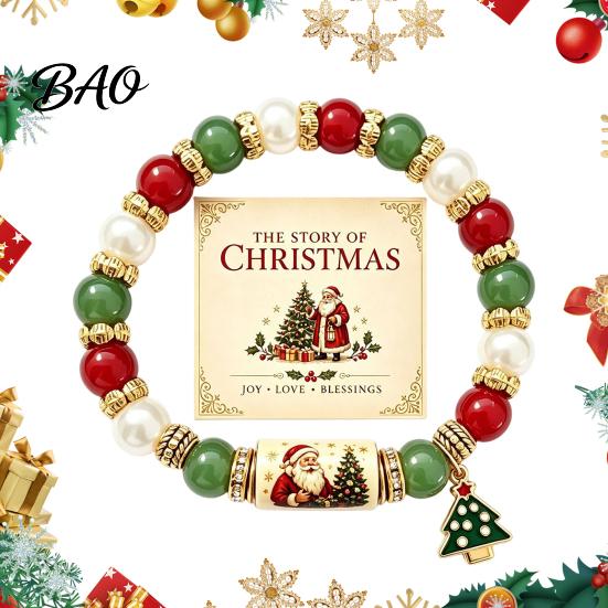 Festive Snowman Jewelry Christmas Bracelets for Women, Beaded Charm Stretch Bracelet with Party Decorative Accessory Card, Holiday Gift Stocking
