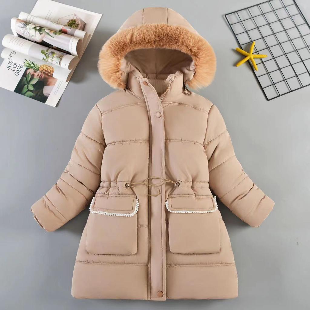 Детская одежда Зимние длинные пальто для девочек Куртки с хлопковой подкладкой Толстая верхняя одежда с капюшоном для детей Одежда для девочек