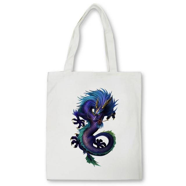 Холщовая сумка с принтом дракона, сумка-шопер, Harajuku, большая вместительная женская сумка в стиле панк, в готическом стиле, классическая винтажная сумка через плечо Bolsas
