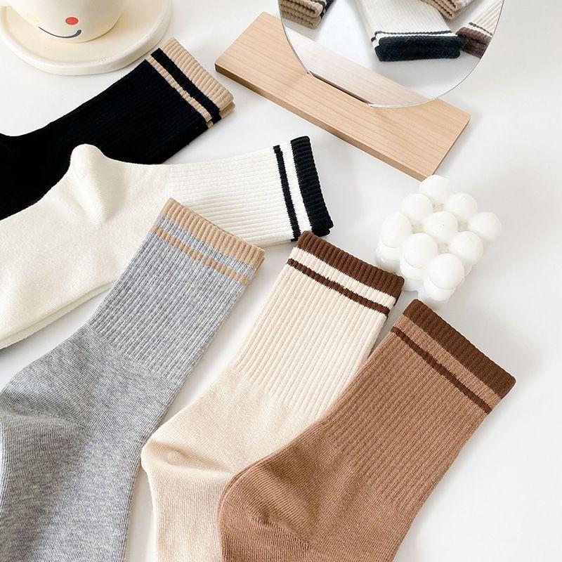 5/10 пар простых высокоэластичных повседневных носков для девочек с полосками Майяра, носки в корейском стиле для женщин