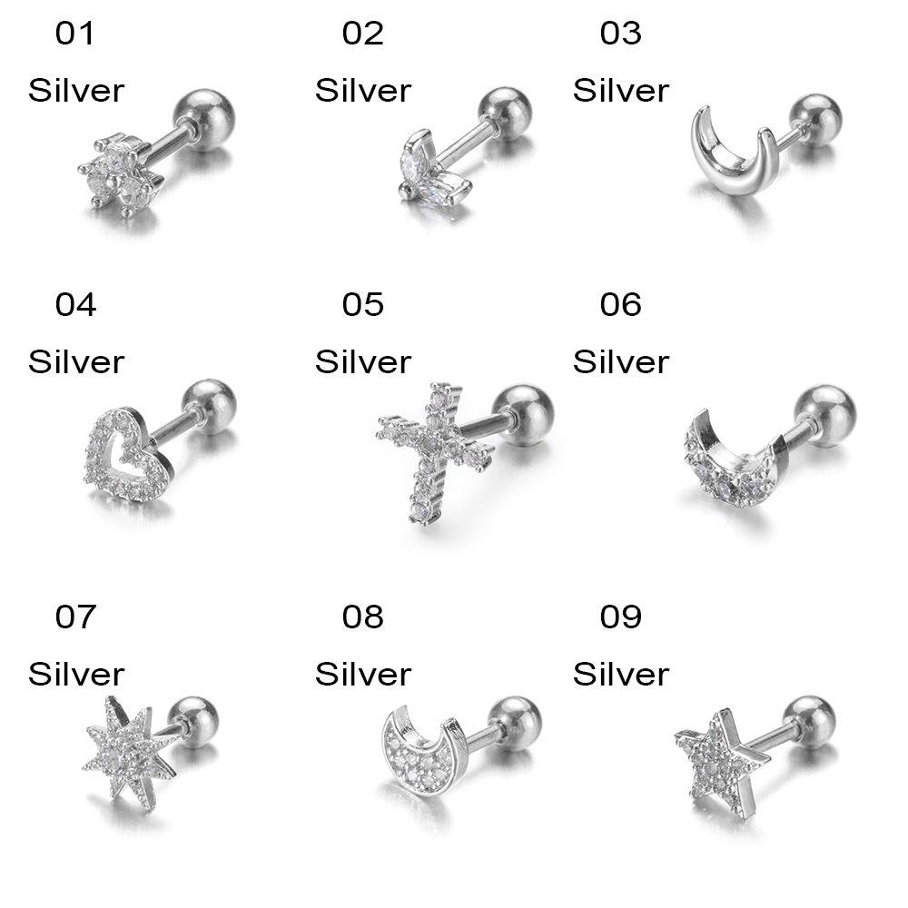 Серьги-гвоздики Helix Tragus Star Moon Heart CZ Пирсинг ушей Серебряные золотые украшения для тела