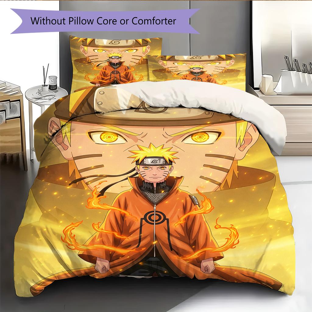 Постельное белье с узором Наруто Узумаки Наруто из аниме, Декор для дома, Подарок на день рождения (1 пододеяльник + 2 наволочки, без наполнителя)