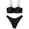 2 цвета, однотонные топы-бандо, комплект бикини, женский купальник с бюстгальтером пуш-ап и чашкой, женские купальники из двух предметов с высоким вырезом