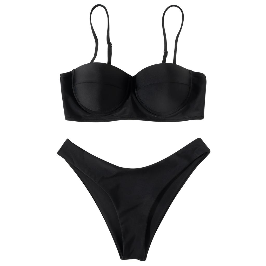 2 цвета, однотонные топы-бандо, комплект бикини, женский купальник с бюстгальтером пуш-ап и чашкой, женские купальники из двух предметов с высоким вырезом