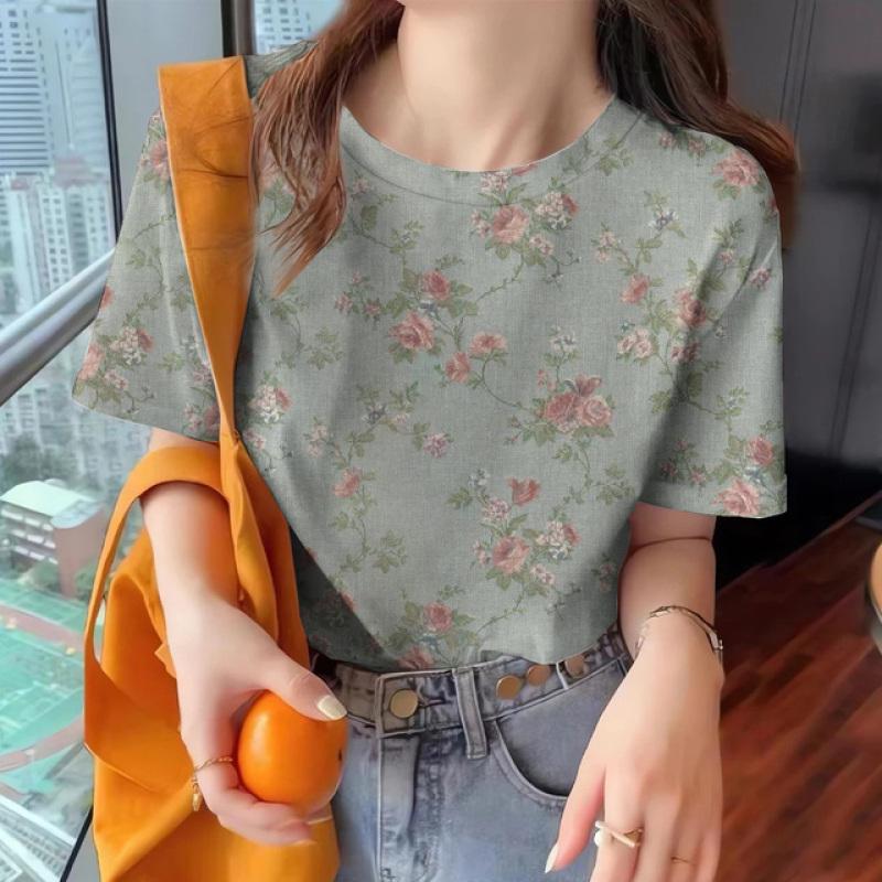 Summer Women's Clothing New T-shirt Loose Breathable Short Sleeve Elegant Top Fashion Round Neck Clothing Women's T-shirt