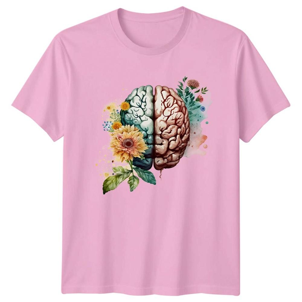 Floral Brain Watercolor TShirt Psychology Unisextal Health Gift For Him And Her
