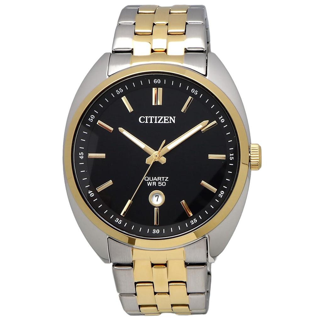 Часы CITIZEN Quartz с черным циферблатом, серебро x золото, модель Overseas [Citizen] мужские BI5094-59E [Товар]