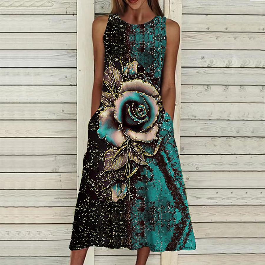Летнее модное сексуальное платье без рукавов, мягкое повседневное платье с 3D позолоченным цветочным принтом, платье на бретельках без рукавов, летнее платье на подтяжках