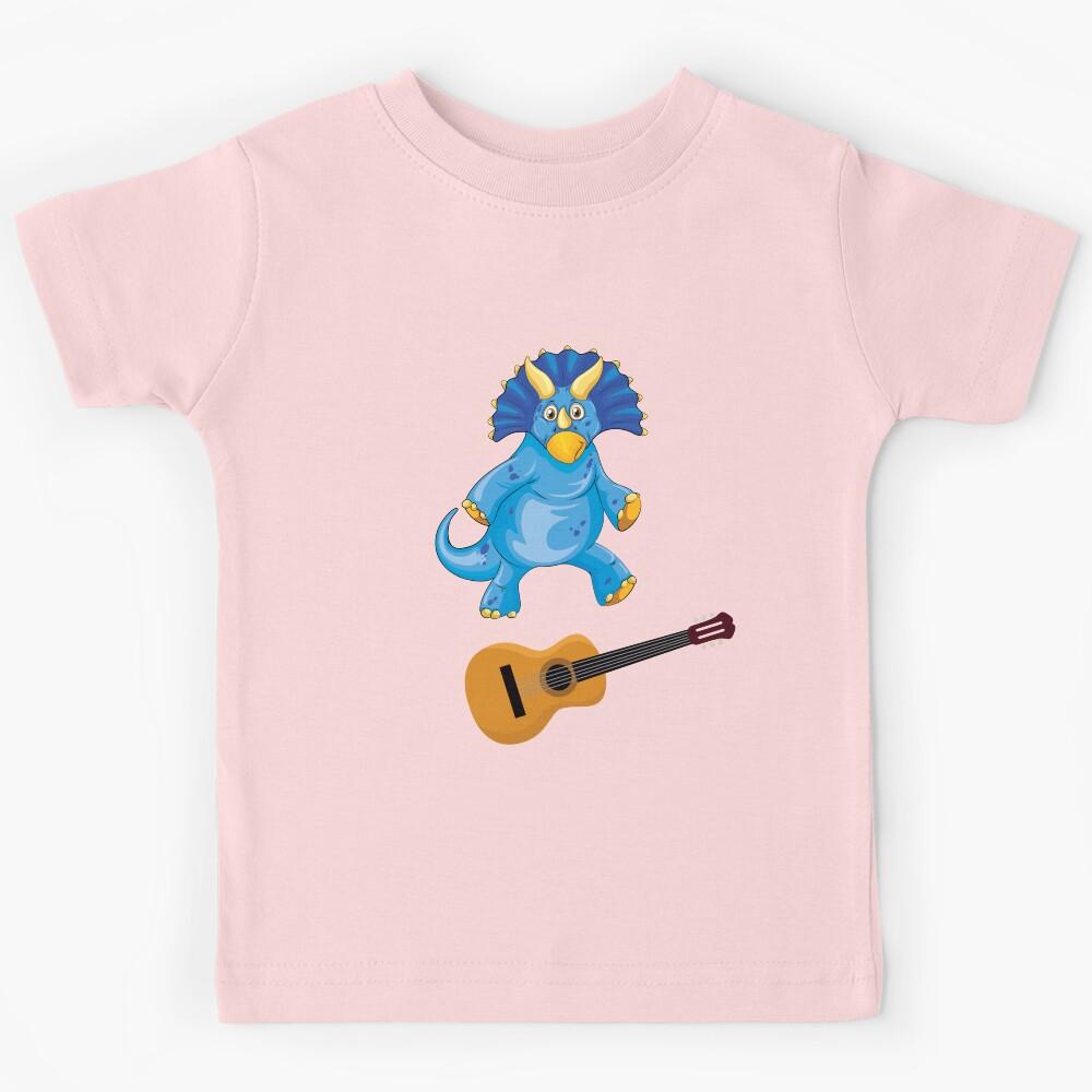 Dinosaur Playing Guitar ,Funny Good Dinosaur Guitar Lovers Blue Design Kids T-Shirt