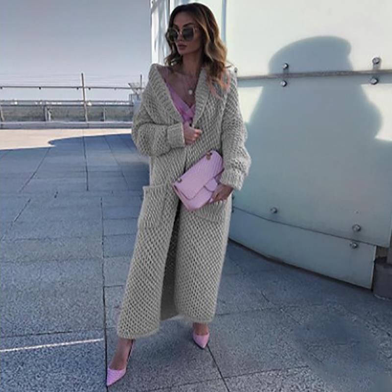 Осенний кардиган, свободный вязаный джемпер, длинное пальто, джемпер-накидка