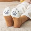 5 Pairs Women Socks Thick Coral Fleece Cartoon Cat Paw Shape Color Matching Mid Tube Elastic Anti-slip Warm Daily Home Wear Socks
